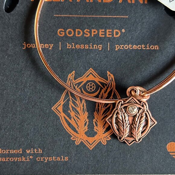 Alex And Ani Godspeed Charm Bracelet Rose Gold Tone w Swarovski Crystal NWT - Picture 8 of 9